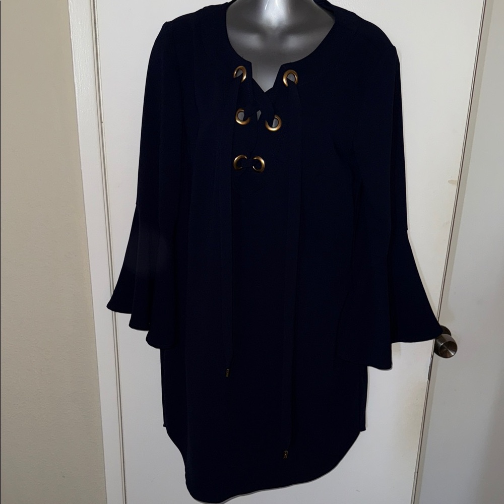 Trina Turk Navy Tunic with Gold Accents